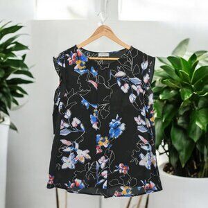 Tahari Arthur S Levine Artful Flowers Sleeveless Top PL 💙 Impeccable Condition